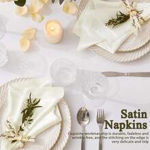 1/2/6pcs Premium Solid Color Satin Napkins For Hotel, Banquet, Wedding, Table Setting, Home Use, Afternoon Tea, Atmosphere Tablecloth - Beige - View 6