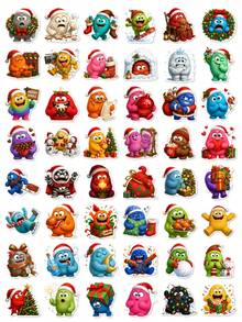 50Pcs Christmas Monster Element Stickers, Colorful Fluffy Holiday Furry Creature Waterproof Decorative Stickers, DIY Accessories For Notebooks, Water Bottles, Phone Cases - Multicolor - View 7