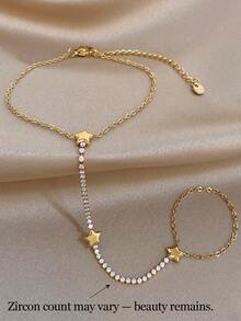 1pc Luxury Elegant Star-Shaped Zirconia Bead Finger Chain Bracelet, Women's Stainless Steel Gold-Plated Jewelry, Suitable For Daily Wear, Party, Valentine's Day Gift - Multicolor 3 - View 5