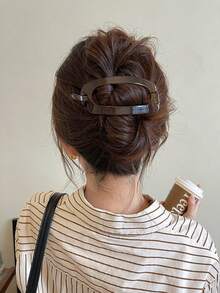 4pcs/1pc 12cm/4.72in Jelly Color Hair Claw Clips In Black, Brown & Amber, Lightweight Plastic Oval Flat Clips For Thick Hair - Multicolor - View 6
