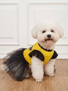 LUCKIE PAW 1pc Spider Bat Pattern Flutter Sleeve Cute Princess Style Tulle Dress Suitable For Chihuahua Small Dogs Wedding Season Pet Clothes For Cats And Dogs Indoor And Outdoor - Multicolor - View 6