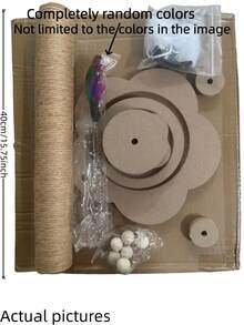 1pc 4-In-1 Natural Sisal Rope Cat Scratching Post With Sturdy Wooden Base, Modern Anti-Tip Cat Activity Center With Interactive Ball Track And Toys, Furniture Protector, Indoor Puzzle Toy For Kittens And Adult Cats - Multicolor - View 14