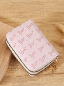 Women's Bow Print Double Zipper Zip Wrap Credit Card Storage Bag With Large Capacity And Multiple Card Slots, Suitable For Outdoor Use - Pink - View 8