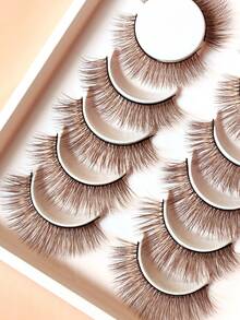 1 Box 6 Pairs Caramel Mixed Color False Eyelashes, Long Voluminous 3D Multi-Layer Mesh Effect, Winged Tail, Exaggerated European & Asian Style Stage Lashes For Natural Stage Makeup - View 6