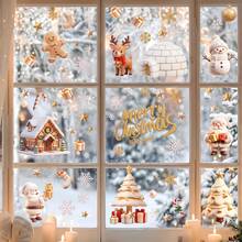 9pcs Christmas Window Stickers, Cartoon Santa Claus Snowman Reindeer Gingerbread Man Static Cling Decals, Double-Sided Printed PVC Stickers, Christmas Tree Snowflake Gift And Candy Cane, Reusable Glue-Free Winter Decor, Suitable For Home Windows, Store Display Windows And Christmas Party - Multicolor - View 9