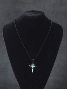 ZHIXUN 1pc Thorn Wrapped Cross Faux Turquoise Necklace Black Hollow Out Personalized Punk, Suitable For Men's Party Daily Music Festival Wear - Black - View 6