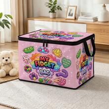 1pc 2D Flat Foldable Zipper Storage Box, My Fidget Bag Stress Relief Rainbow Element Cartoon Full Print Design, Can Store Clothes, Bedding, Nail Tools, Holiday Sundries, Suitable For Bed Bottom, Wardrobe Placement And Moving Packing, Zipper Closure Secure, Reinforced Handle Durable Living Room Sundries Storage Basket, Dormitory Seasonal Change, Book Storage Supplies - A - View 4