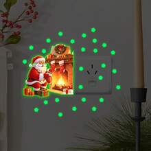 1pc Glow-In-The-Dark Christmas Wall Sticker, Luminous Christmas Decorative Decal, Creative Switch Wall Sticker, Holiday Self-Adhesive Glow Sticker, Santa Claus Theme Fluorescent Wall Decor, Self-Adhesive Backing For Easy Application, Releases Fluorescent Effect In Dark Environments, Suitable For Wall, Switch Panel Decoration, Home Interior Beautification, Holiday Scene Arrangement, Bedroom Living Room Soft Decor Renovation, Fits Home Residents, Soft Decor Enthusiasts - Multicolor - View 6