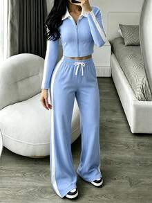 Women Two-Piece Outfits - Light Blue - View 1