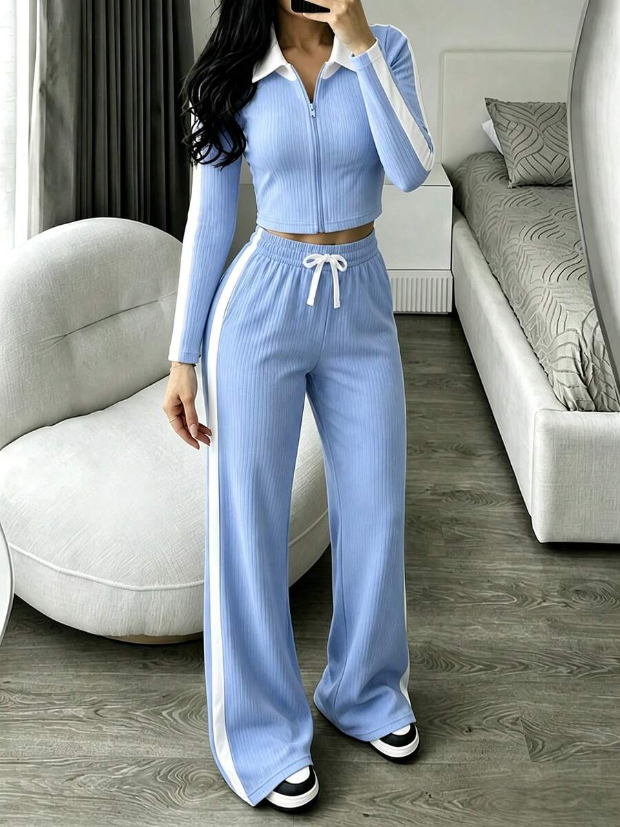 Women Two-Piece Outfits - Light Blue - View 1