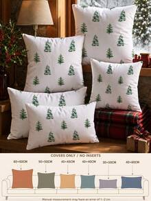 1pc Christmas Minimalist Christmas Tree Pattern Waffle Fabric Cushion Cover, Single-Sided Printed Soft Waffle Polyester Material, Waffle Pillowcase Suitable For Room Decoration, Modern Minimalist Sofa Living Room Decor, Gift Giving, Party Decoration - Multicolor - View 9