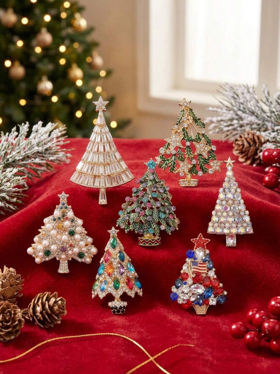 Luxury Rhinestone Christmas Tree Brooch - Women's Unisex Holiday Brooch Casual Party Accessory / Friend Gift Badge Decoration