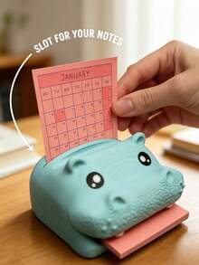 1pc Hippo-Campus Desk Organizer, Note Toad Desk Organizer Note Holder, All In One Storage For Pens, Pencils, Sticky Notes And Notepads, Cute Stationery Holder With Reusable Stencils, Durable Office Accessory, Fun Gift Idea - Multicolor - View 8