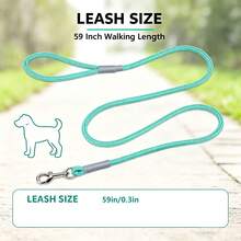 1pc Aesthetic Multi-Color Dog Leash, 59-Inch Bright Woven Nylon Pet Walking Rope, Heavy-Duty Durable Training Leash, Suitable For Small And Medium Dogs - Mint Blue - View 3