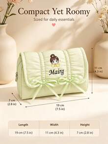 Custom Personalized Makeup Bag With Sweet Ruffles And Bow – Large-Capacity Zippered Organizer, Portable Toiletry Bag For Daily Use And Travel - Multicolor - View 7