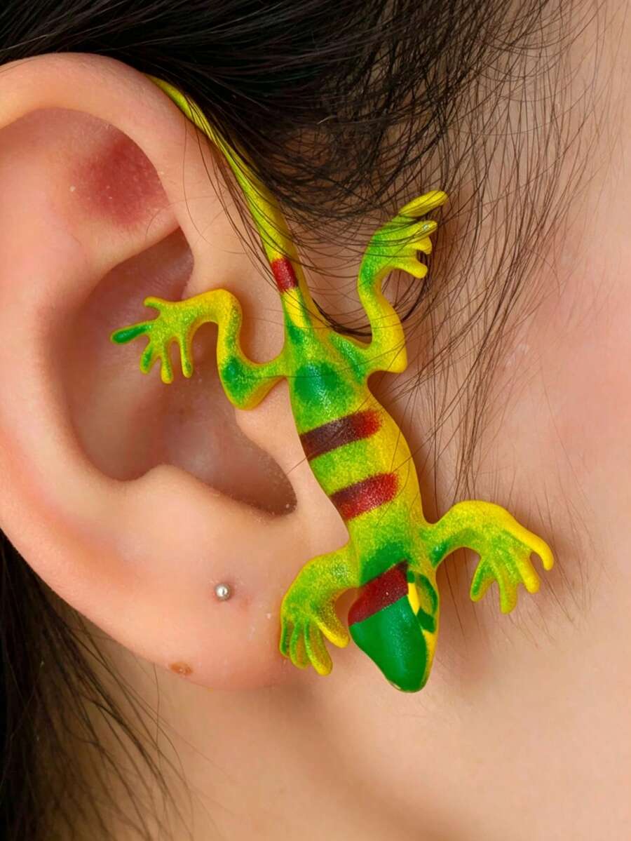 European And American Exaggerated Personalized Geometric Fun Animal Plastic Gecko Cute Cartoon Mori Style Earrings - Multicolor - View 1