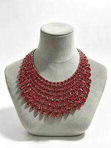 Cuier 1pc Women's Luxurious Crystal Gemstone Statement Necklace, Suitable For Party And Wedding Wear, Sparkling Rhinestone Choker - Handmade Necklace - View 11