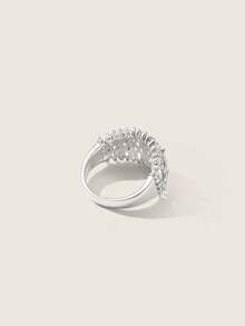 Valisandre 1pc Glamorous Cubic Zirconia Ring For Women For Valentine's Day Gift Wedding Party Jewelry,Mom,Mother,Mother's Day,Gift - Silver - View 3