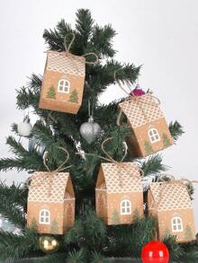 10/20pcs Christmas House Shaped Gift Boxes With Rope, Gingerbread House Paper Party Favor Boxes, Holiday Home Decor Gift Containers, Winter New Year Gifts, Christmas Tree Decorations - Christmas Kraft Paper Gift Box - View 7