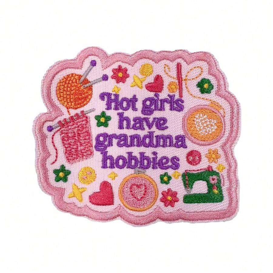 RHUAGYP 1pc "Pretty Girls Also Love Grandma's Handmade Hobbies" Embroidered Patch, Pink Sewing Machine, Yarn & Knitting Pattern, Suitable For Jackets, Backpacks, Hats, Handmade Bags And Gifts For Sewing Enthusiasts - Multicolor - View 1
