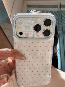 Niche Ins Polka Dot Cute Lens Pattern Phone Case Compatible With Apple 16/17 Pro Max/ 15 Pro/14 Full Coverage Anti-Drop Protective Cover For Women, Camera With Pattern Is Only Available For IPhone 17-18 Pro, Pro Max - White - View 14