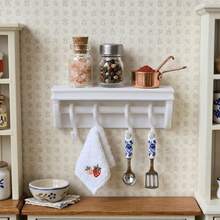 5 Buah/Set Rak Penyimpanan Peralatan Dapur/Kamar Mandi Mini untuk Rumah Boneka, Dekorasi Koleksi, 1 Rak + 4 Kait, Cocok untuk Dekorasi Rumah Boneka, Properti Fotografi, Dekorasi Lanskap Mikro, Dekorasi Natal - Putih - View 4