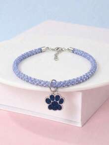 Blue Paw Print Rhinestone Collar, Suitable For Cats And Dogs, Comfortable For Small And Medium-Sized Pets, Suitable For Year-Round Wear, Suitable For Home Daily Use Or Outdoor Walks And Play (Note: Product Is Fragile, Do Not Overstretch) - Blue - View 1