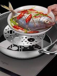 1pc Stainless Steel Egg Steamer Rack, Kitchen Utensil, Steamer Rack, Egg Holder, Kitchen Cooking Fish Steamer Rack, Steamer Plate Base, Multi-Functional, Foldable, Heat-Resistant - White - View 3