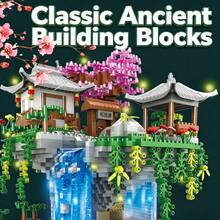 1 Set Peach Blossom Pond Building Blocks, Chinese Traditional Pavilion And Waterfall Scene Micro Building Block Set, High Difficulty Assembly Building Block Set, Adult Assembly Construction Toy, Home Decor Collection Gift, Birthday Gift, Holiday Gift, Halloween Gift, Christmas Gift, Party Gift, Small Gift - Multicolor - View 4