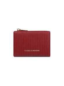 Carteras Para Mujer Vertical Ribbed PU Leather Short Wallet, Zip Around Card Holder With Coin Pocket, Classic Style - Multicolor - View 10