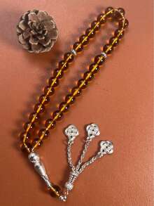 1pc Transparent Round Bead Ramadan Prayer Beads 33 Beads Metal Carved Handle Silver Chain Auspicious Knot Pendant Tasbih Handheld Prayer Beads Ramadan Gift - Multicolor - View 2
