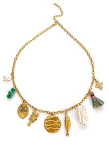 1pc Autumn/Winter New Chinese Style Green Bead Natural Stone Beaded Necklace, Stainless Steel Round Fish Pearl Multi-Pendant 18K Gold Waterproof Non-Fading Elegant Women's Fashion Layered Necklace, Suitable For Women's Daily Wear - Multicolor - View 11
