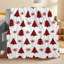 Soft & Comfortable 1pc White Background Red Plaid Christmas Tree Deer Snowflake Snowman Modern Flannel Blanket - Style Polyester Nap Blanket - Digital Print Craftsmanship, Suitable For Sofa, Bed, Travel, Office Home Decor - Multicolor - View 11