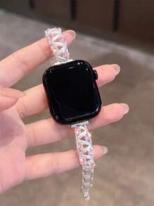 Luxury Diamond Hollow Design Bracelet Watch Band For Apple Watch New Models 38/40/41/42/44/45/46/49mm, Compatible With Apple Watch Ultra/SE 2/SE 1/Series 10/9/8/7/6/5/4/3/2/1 - Silver Pink - View 6
