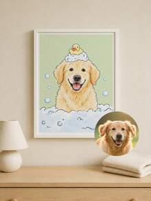 1pc Unframed Custom Pet Portrait Wall Art, Personalized Dog Photo Cartoon Poster, Cute Bubble Bath Style Canvas Print, Custom Pet Picture Artwork, Perfect For Pet Lovers, Living Room Bedroom Home Decor, Birthday Gift - Multicolor - View 8