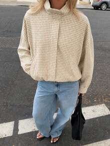 Damen-Fliegerjacke mit Karomuster, kurze Frühlingsjacke, leichte Herbstjacke mit Karomuster und Reißverschluss, Langarm, kontrastfarbig, lässiger Airport-Style, Damenbekleidung - Gelb - Übersicht 2