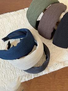 1pc Solid Color Fabric Wide Pleated Headband, Fashionable Minimalist Hair Hoop, Versatile For Outings, High Crown Hair Accessory For Women - Multicolor - View 2