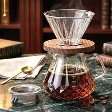 Pour Over Coffee Pot Set, 13.5/20oz Borosilicate Glass Body With Lid, Includes Coffee Scoop, Walnut Wood Handle, Transparent, Suitable For Home, Cafe, Camping - Multicolor - View 9