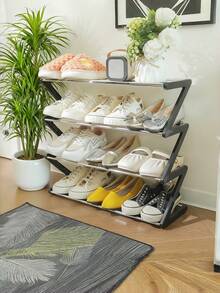 1 Pack Multi-Layer Sturdy Collapsible Plastic Shoe Rack, Modern Solid Color Z-Frame Easy Clean Freestanding Shoe Storage Organizer For Entryway Hallway Living Room Closet, Christmas Thanksgiving Home Organization Gift - Multicolor - View 16