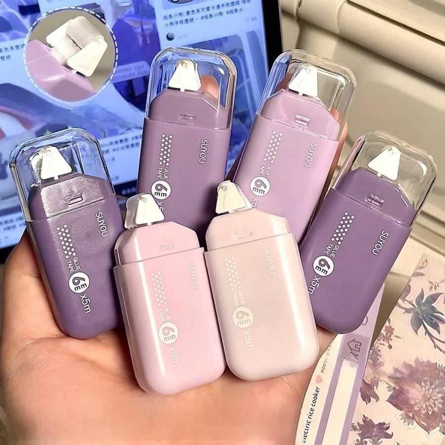 6pcs Double-Sided Glue Tape Dispenser, High Adhesion Glue, Durable Plastic Material, Suitable For Scrapbooking, Handicrafts, Photo Albums, Cards, Notebooks, School Office And Gift Wrapping DIY Glue Tape. - Sets - View 1