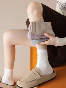 5 Pairs Women's Cotton Solid Color Mid-Calf Socks, Simple All-Match Breathable Soft Skin-Friendly Commuter Versatile Slouch Socks - Multicolor - View 2