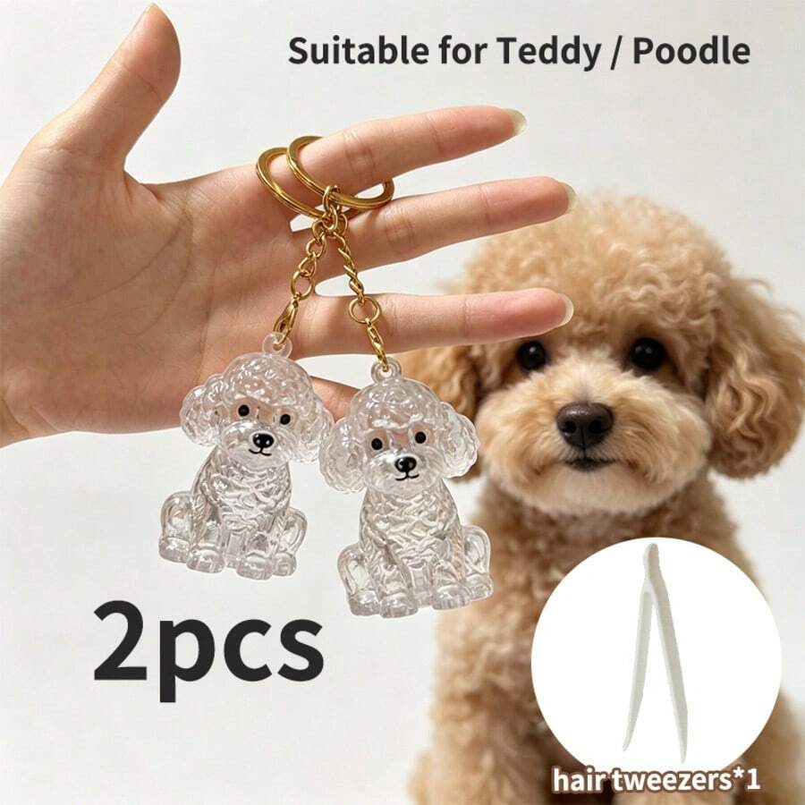 2pcs Pet Hair Memorial Keychain Pendant, Cute Poodle Transparent Hair Collection, Dog-Shaped Creative Bag Charm, Can Be Used As Souvenir Collection, Gift For Dog Lovers