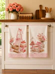 1/2/4 Stück Vintage Rosa Erdbeerkuchen & Tee Thema Küchentücher, Rosa, Küchentuch, Geschirrtuch, süßes Design, minimalistischer Stil, Restaurantdekoration, 40 x 60 cm, leicht zu reinigen, weich und hautfreundlich, Küchendekoration, Geschenk für neues Zuhause - Pink - Übersicht 1