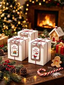4 Sets Of Christmas And New Year Transparent Window Gift Boxes With Ropes And Hang Tags, Santa Claus, Christmas Tree Snowman Patterns, Christmas Party Decorations, New Year Gift Boxes, Suitable For Christmas, New Year, And Winter Parties - Multicolor - View 7