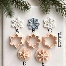 1/5pcs Snowflake 3-Person Clay Cutter, Christmas Winter Theme Polymer Clay Cutter, For DIY Winter Earrings, Holiday Jewelry And Handmade Christmas Accessories - Apricot - View 10