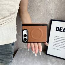keshengtai PU Leather Magnetic Phone Case With Spring Hinge Protection, Hard PC Back Plate Protective Phone Cover, Compatible With IPhone Duo - Brown - View 7