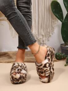 2026 New Women Fluffy Fuzzy Platform Slippers Open Toe Thick Sole Plush Slide Sandals For Indoor Outdoor - Beige Leopard Print - View 7