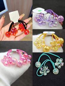 12/6pcs Multicolor Cracked Camellia Hair Ties High Elastic Rubber Bands Versatile Daily Hair Accessories Back To School Fall Outfits - Multicolor - View 4