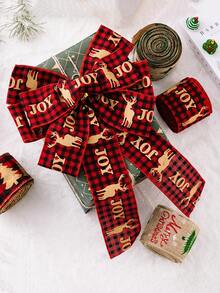 1 Roll Classic Christmas Linen Ribbon Set, 5 Meters Per Roll, Colorful Printed Christmas & Thanksgiving Decorative Ribbon, Suitable For Gift Wrapping, DIY Bows, Office Decor, Theme Party Decoration, Christmas Decoration - Multicolor - View 2
