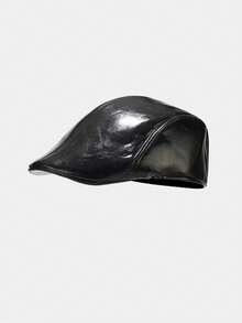 1pc Autumn Vintage Hong Kong Style Newsboy Cap PU Leather Beret Flat Cap For Middle-Aged And Elderly Men - A - View 10